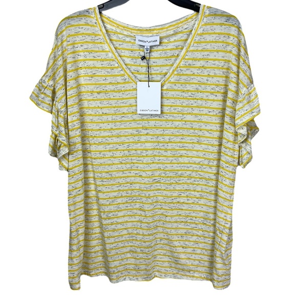 3/30$🔥 NWT Gibson & Latimer Stripe Ruffle Slv Tee - Picture 4 of 9